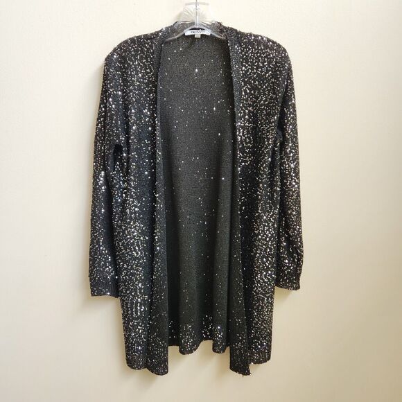 DKNY Cardigan Women's S Black Sequin Holiday Evening Minimalist Cocktail Party - Picture 1 of 13